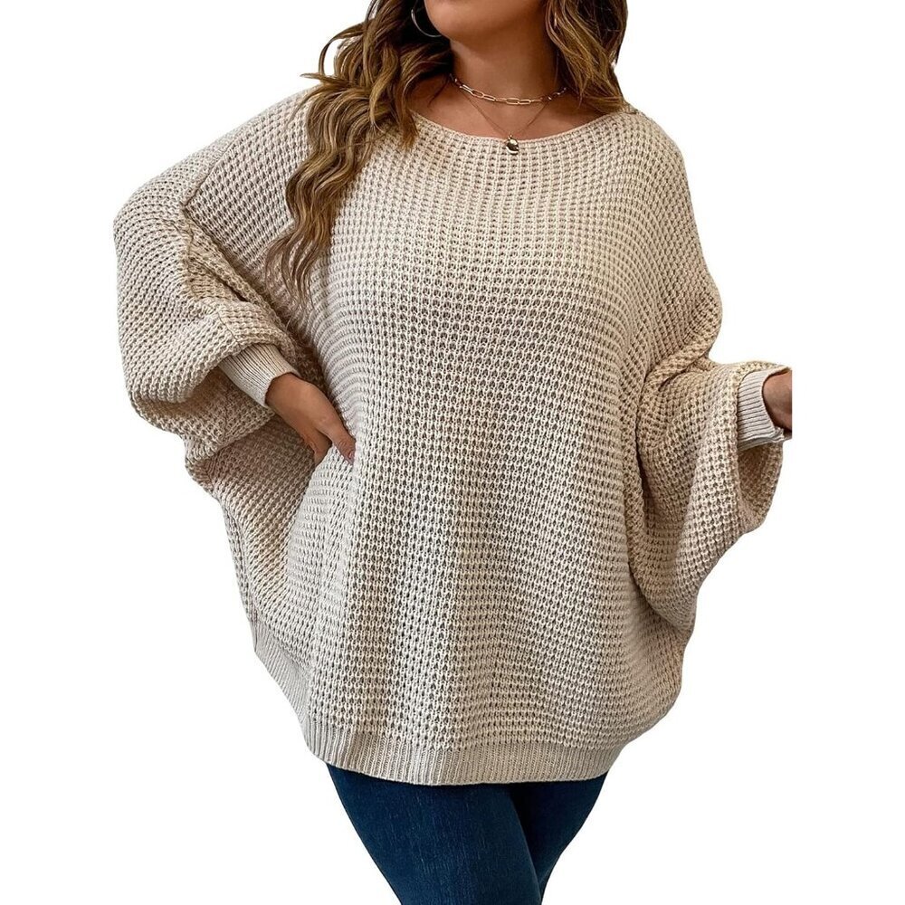 Women's Plus Size Oversized Fall Sweater Crewneck Long Sleeve Casual Pullover